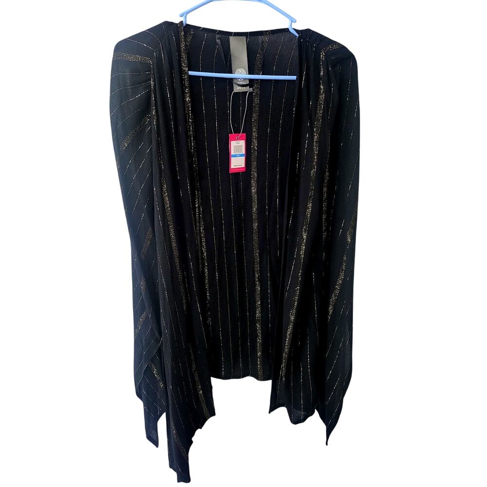 Vince Camuto Sheer Black with Gold Stripes Gauze Kimono - One Size